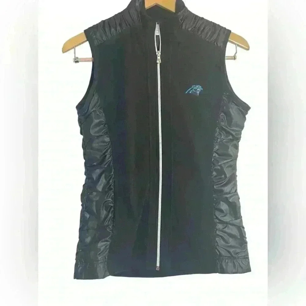 Women’s Cutter & Buck Carolina Panthers Black Fleece Full Zip Vest  XS Fan Gear